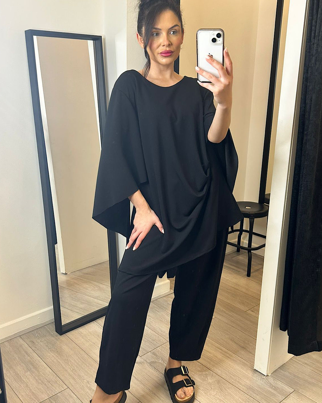 Black Drape Top and Trousers Set