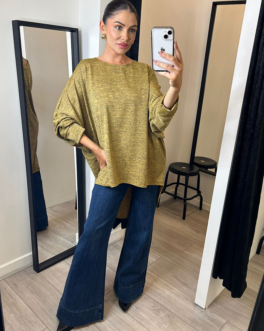 Stretch Wide Leg Dark Blue Jeans