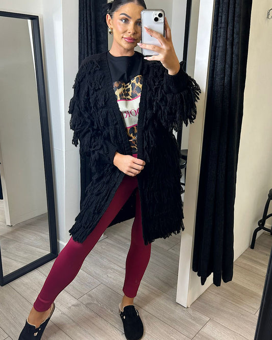Black Oversized Fringe Cardigan