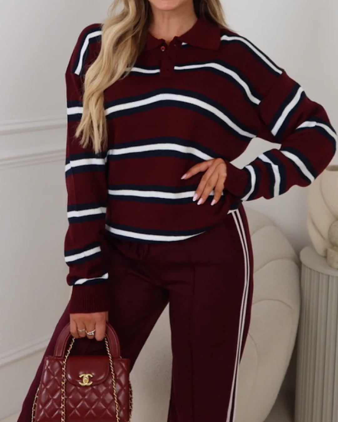 Burgundy Stripe Knit Top