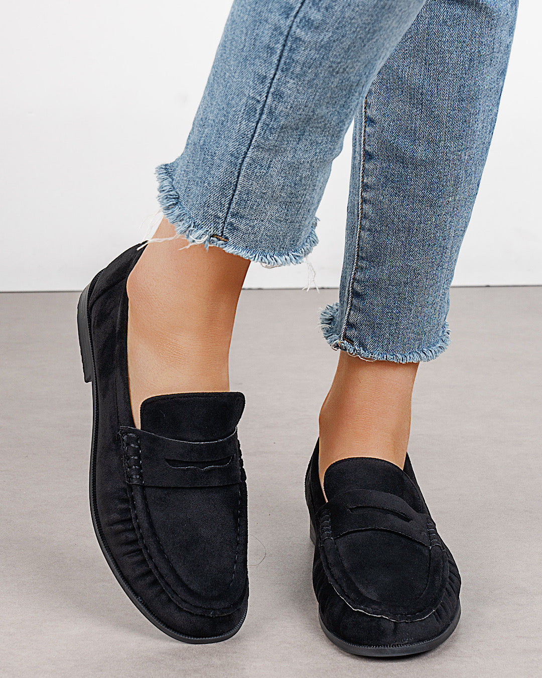 Black Faux Suede Loafers
