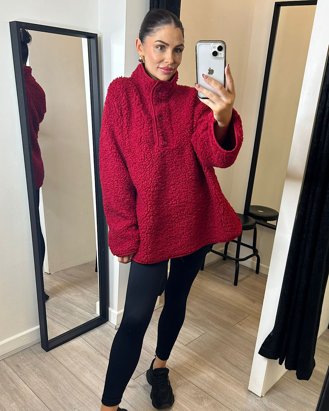 Red High-Neck Teddy Fleece Top