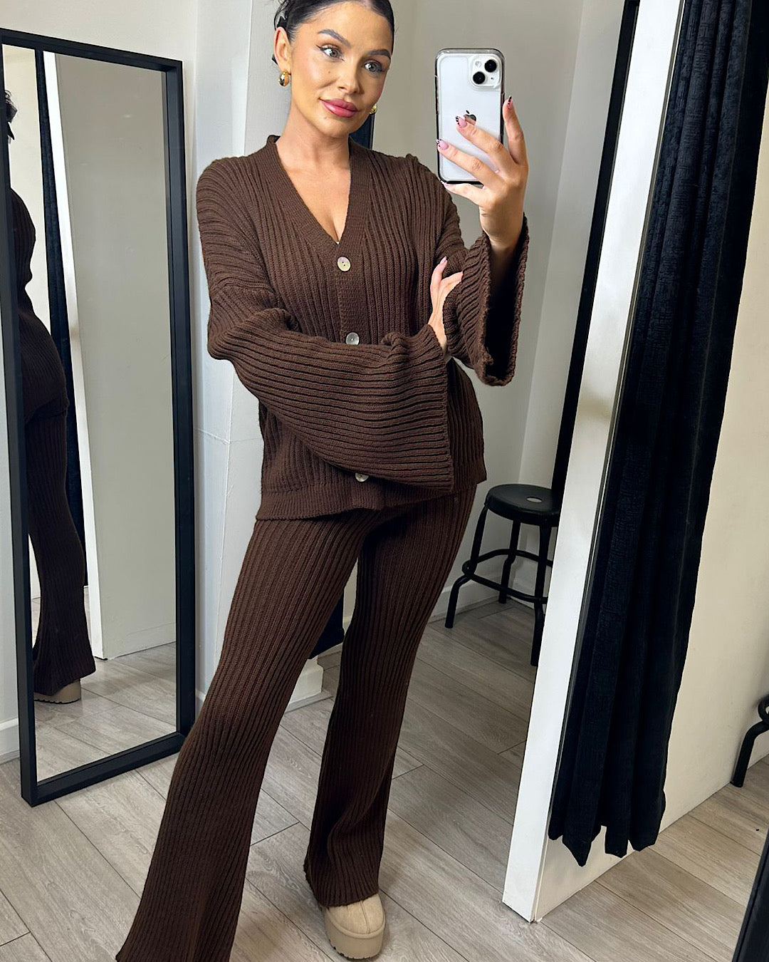 Chocolate Knit Cardigan Suit
