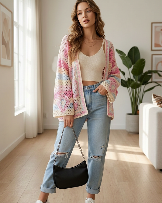 Pink Crochet Cardigan