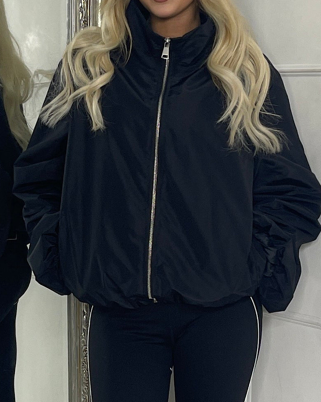 Black High Neck Oversized Windbreaker Jacket