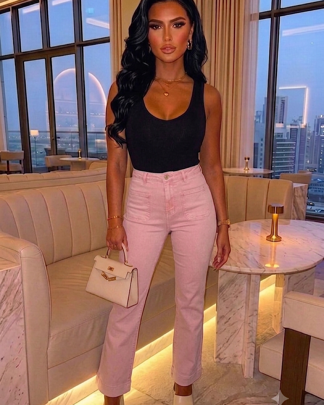 Stretch Pink Jeans with Front Pockets