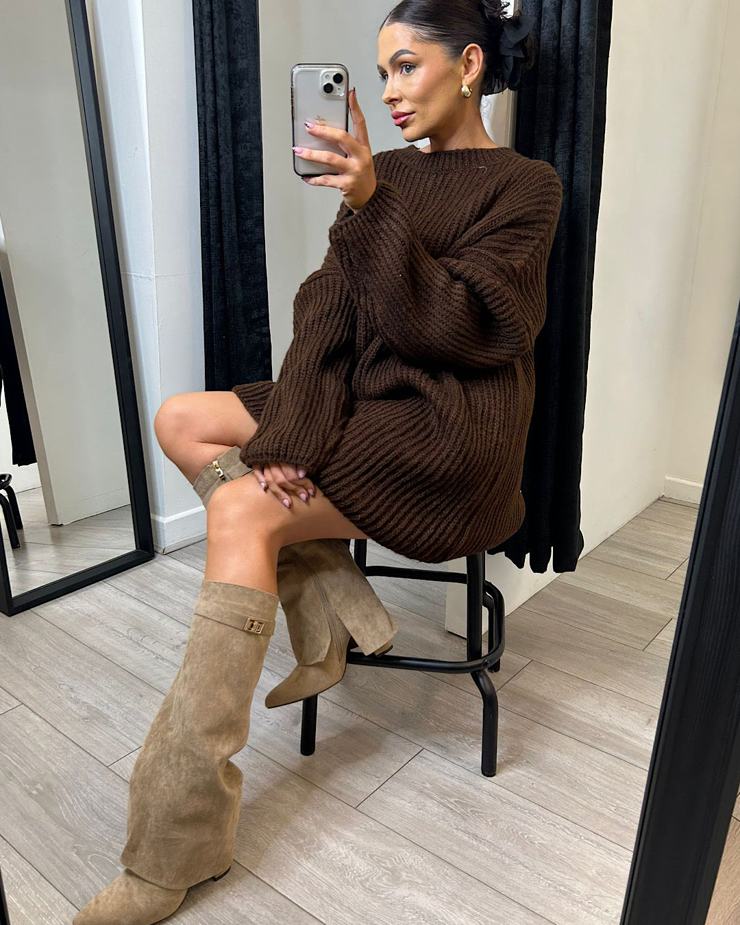 Chocolate Ribbed Knit Dress