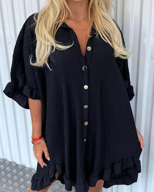 Black Pleated Oversized Shirt Dress