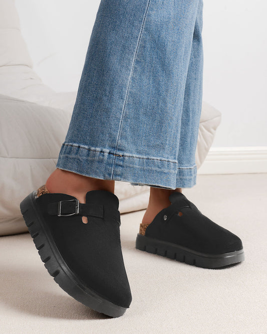 Black Faux Suede Chunky Clogs
