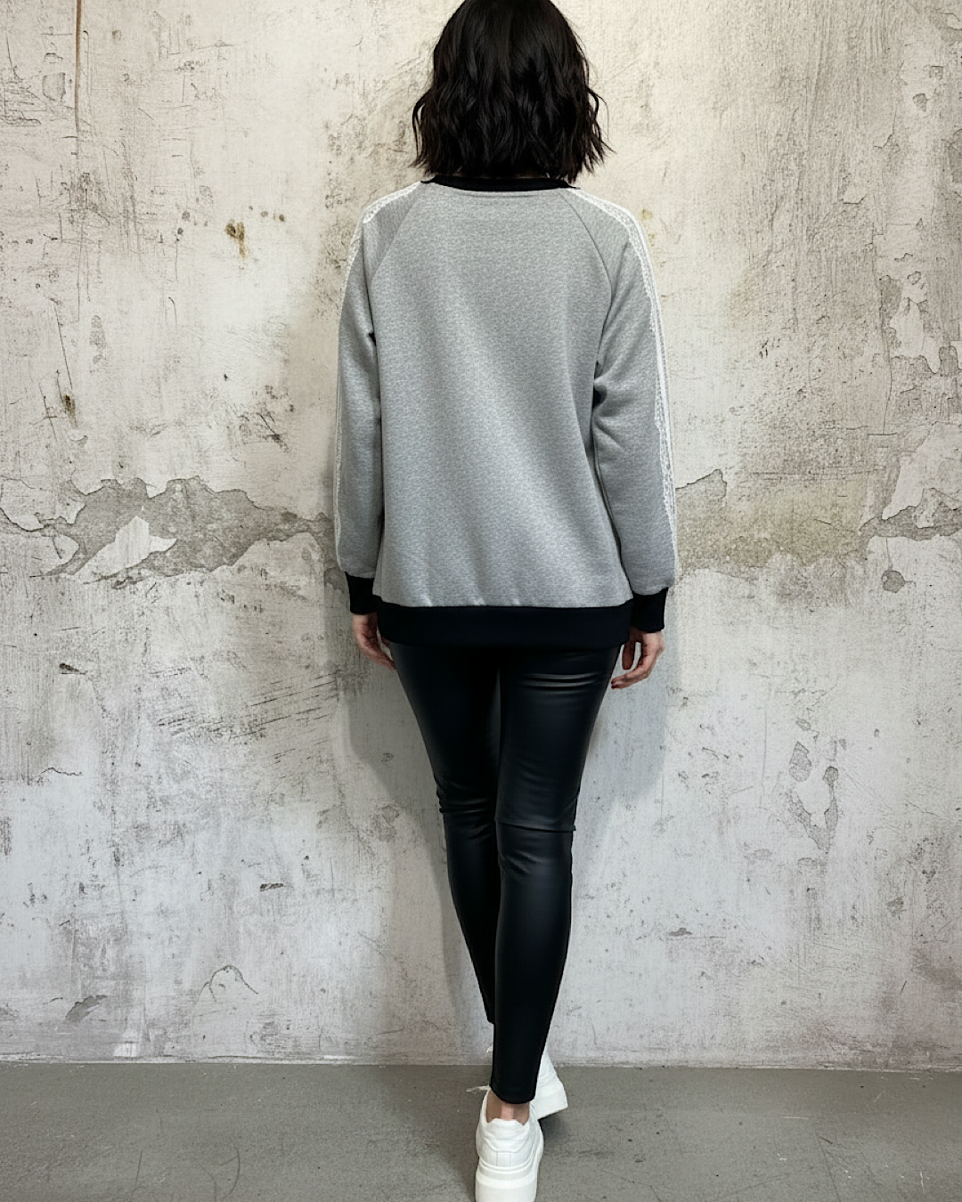 Grey Sweatshirt with Lace Sleeve