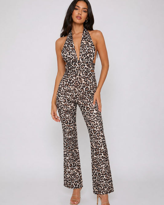 Leopard Halter-Neck Jumpsuit