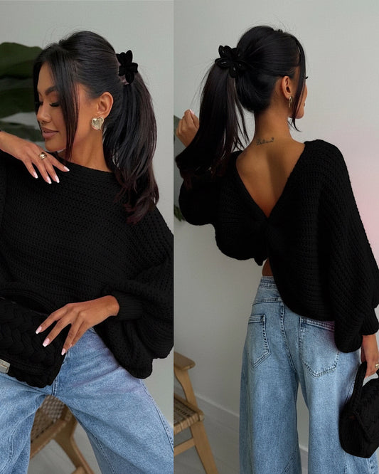 Black Batwing Knot Back Knit