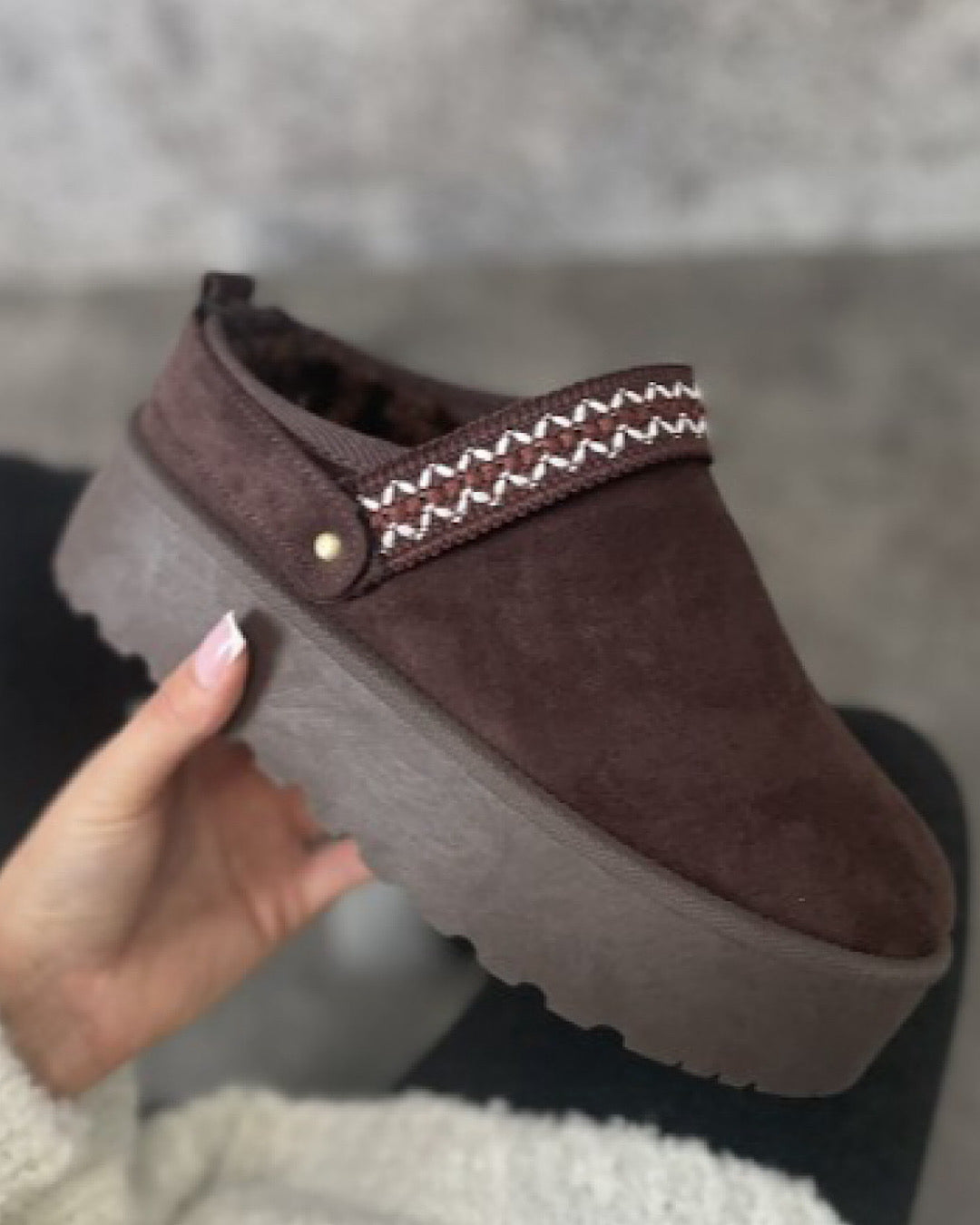 Chocolate Faux Suede Platform Boots with Stitch