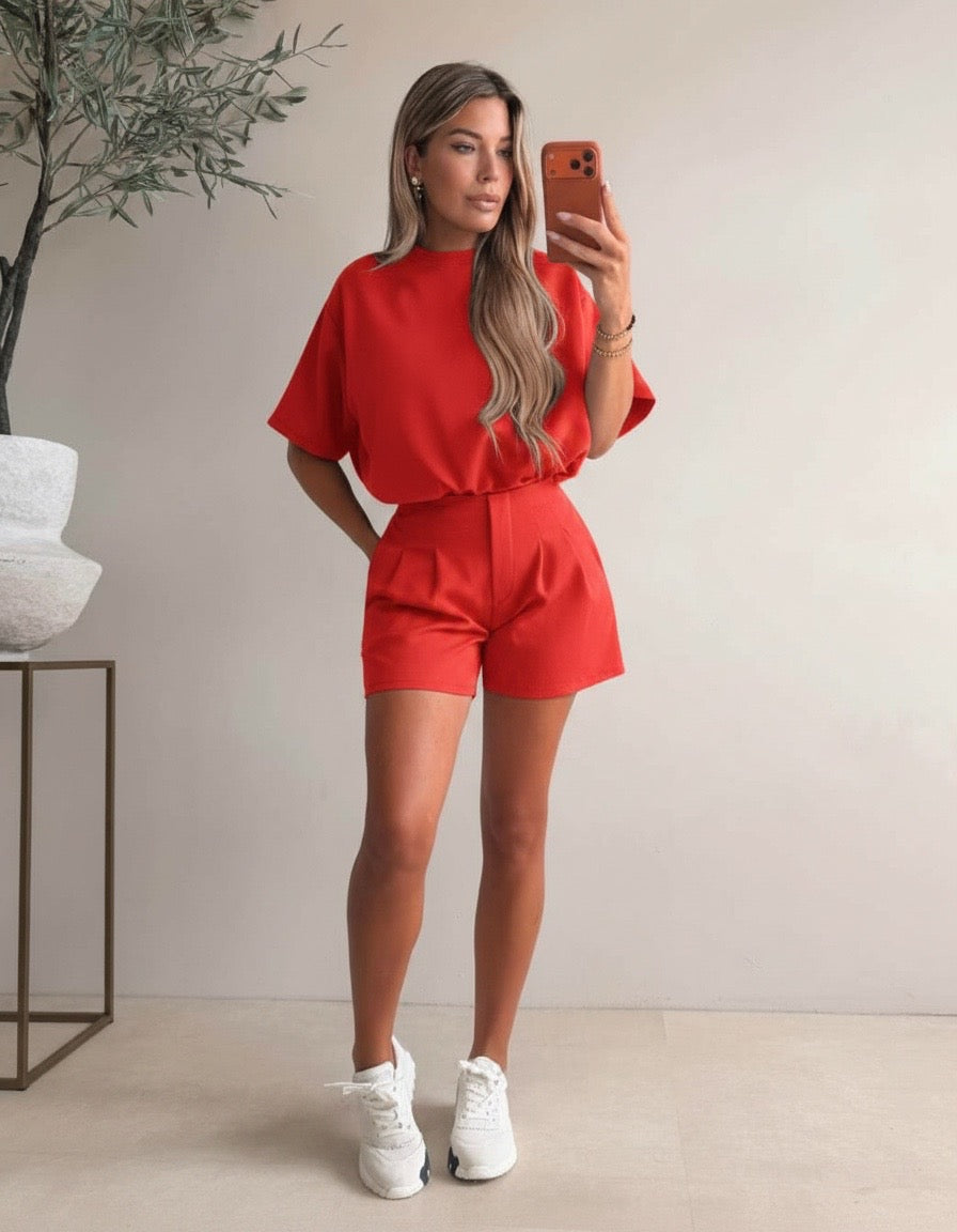 Red Tee & Shorts Set
