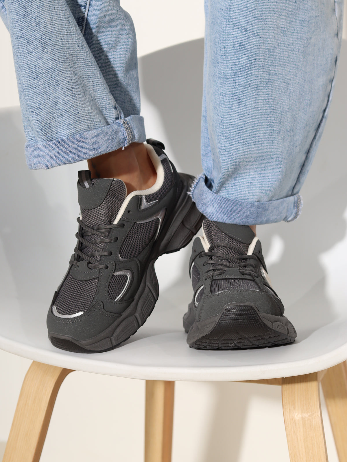 Dark Grey Chunky Lace Up Trainers