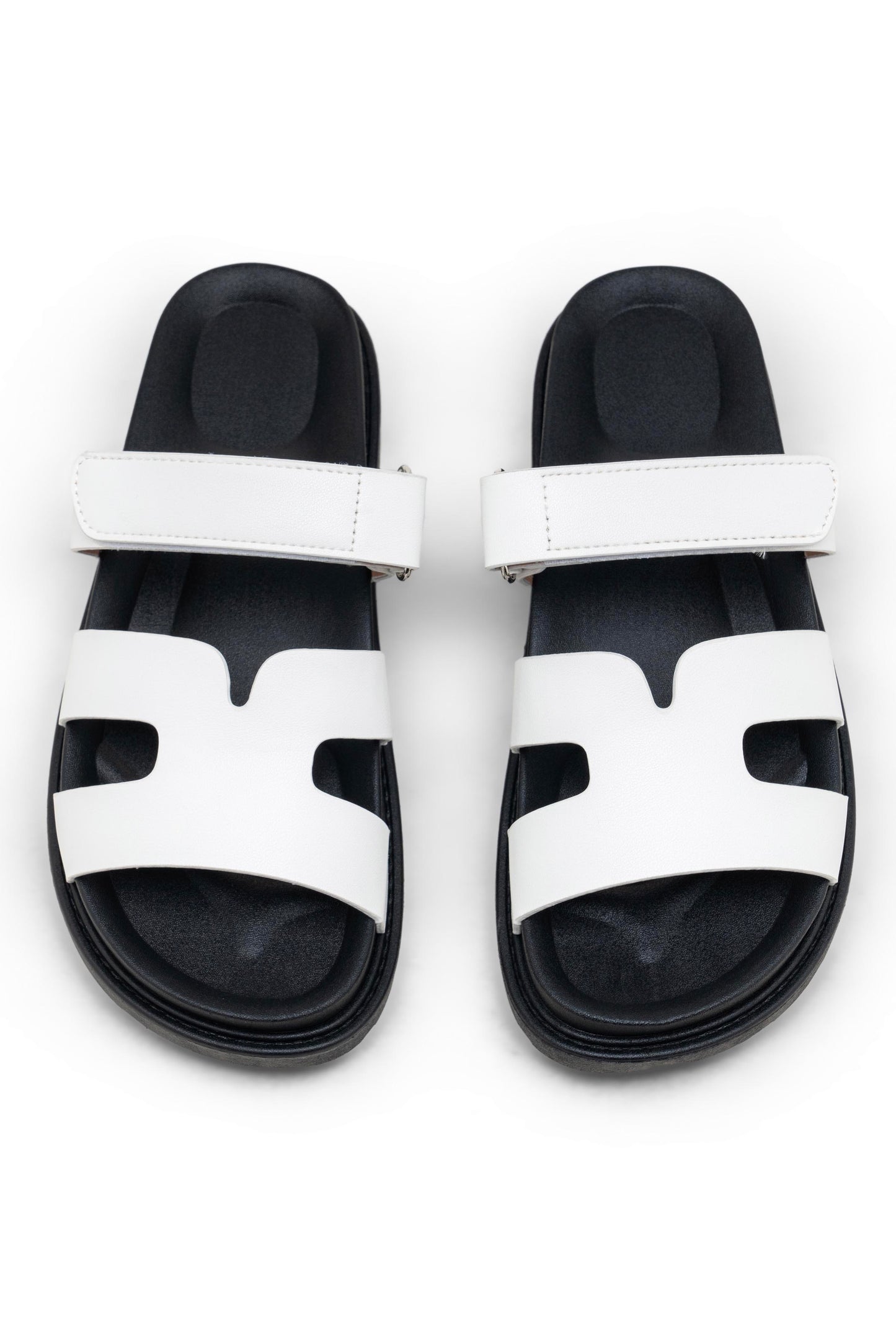 White Velcro Slider Sandals