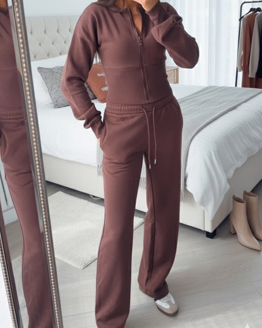 Chocolate Cinch Waist Jacket and Joggers Suit