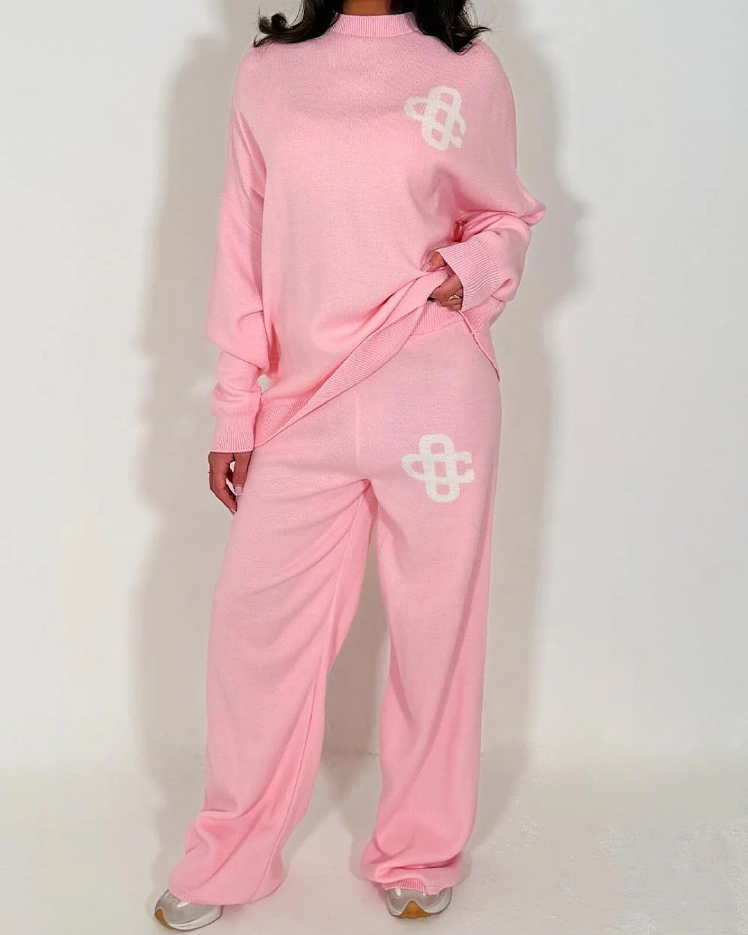 Pink Contrast Motif Knit Suit