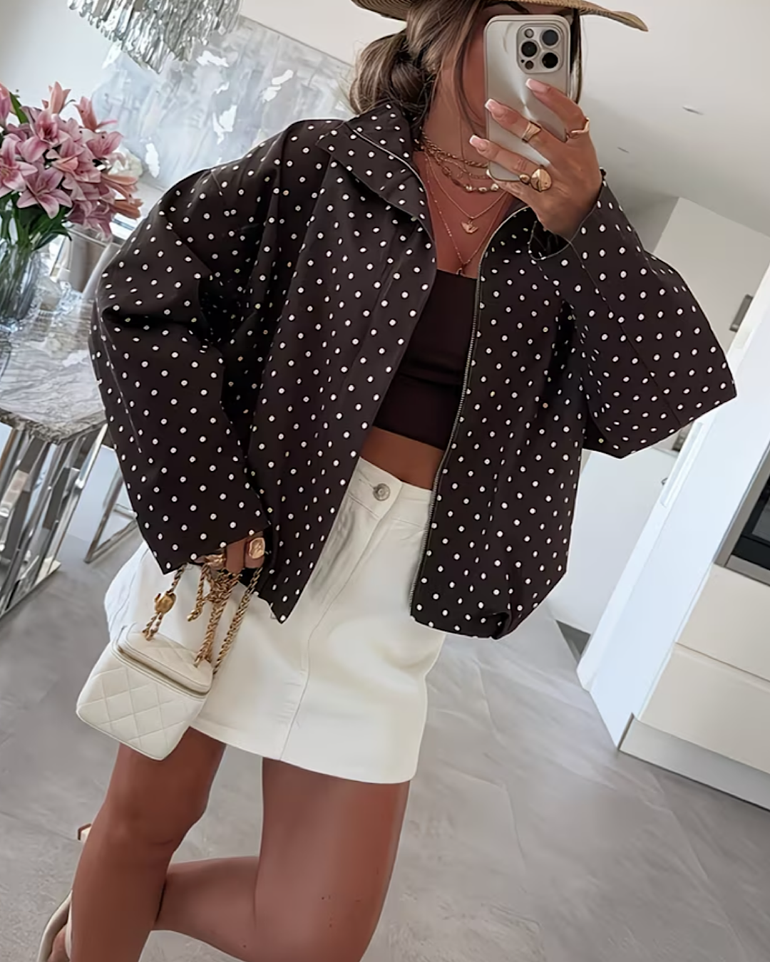 Chocolate High Neck Polka Jacket