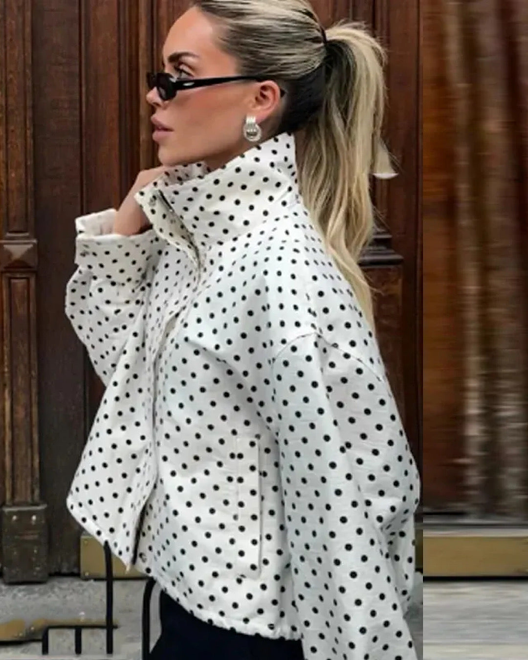 White High Neck Polka Jacket