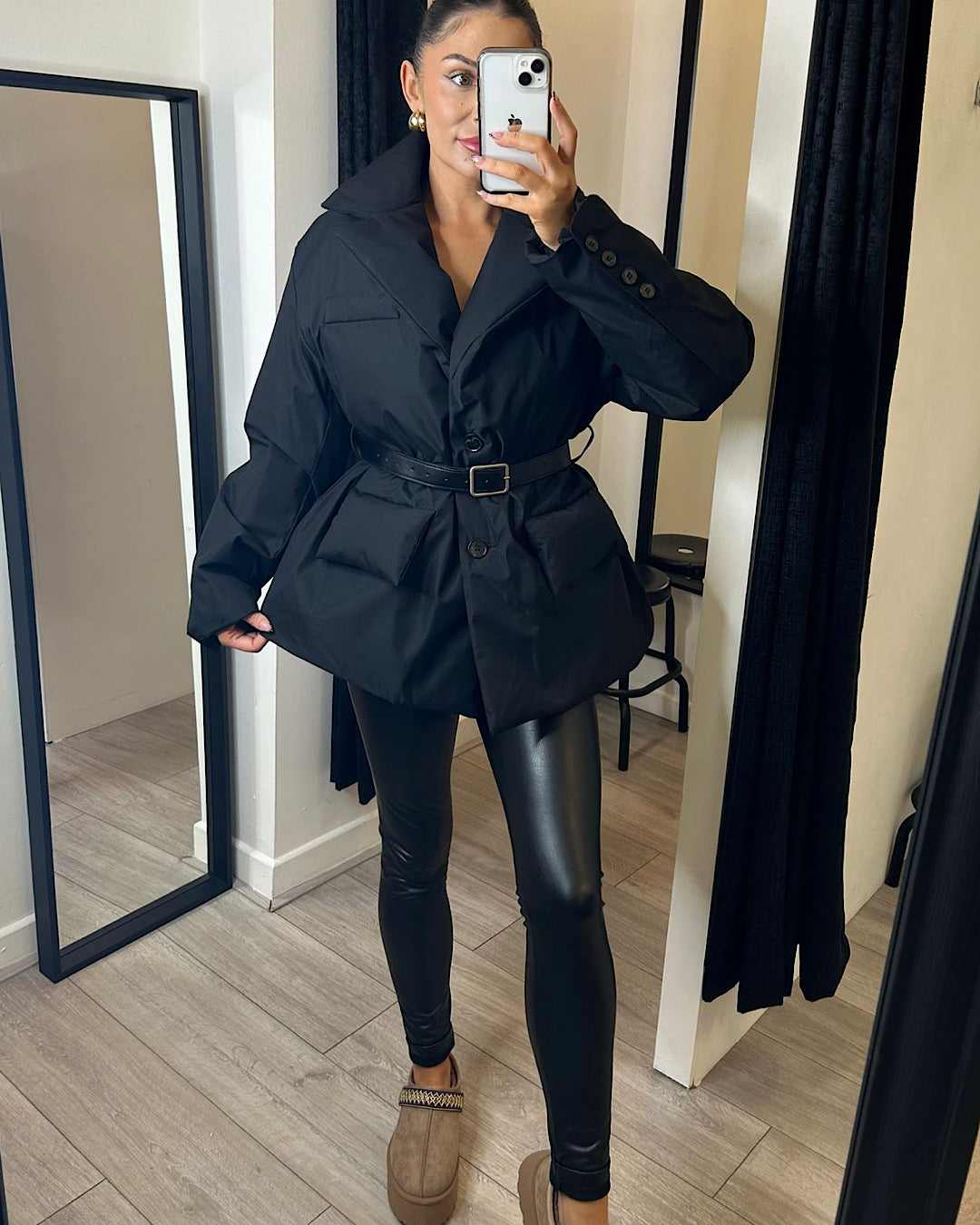 Black Belted Puffer Coat