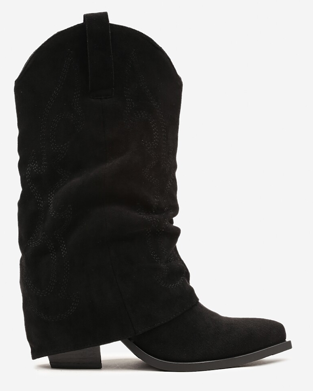Black Faux Suede Fold Over Cowboy Boots