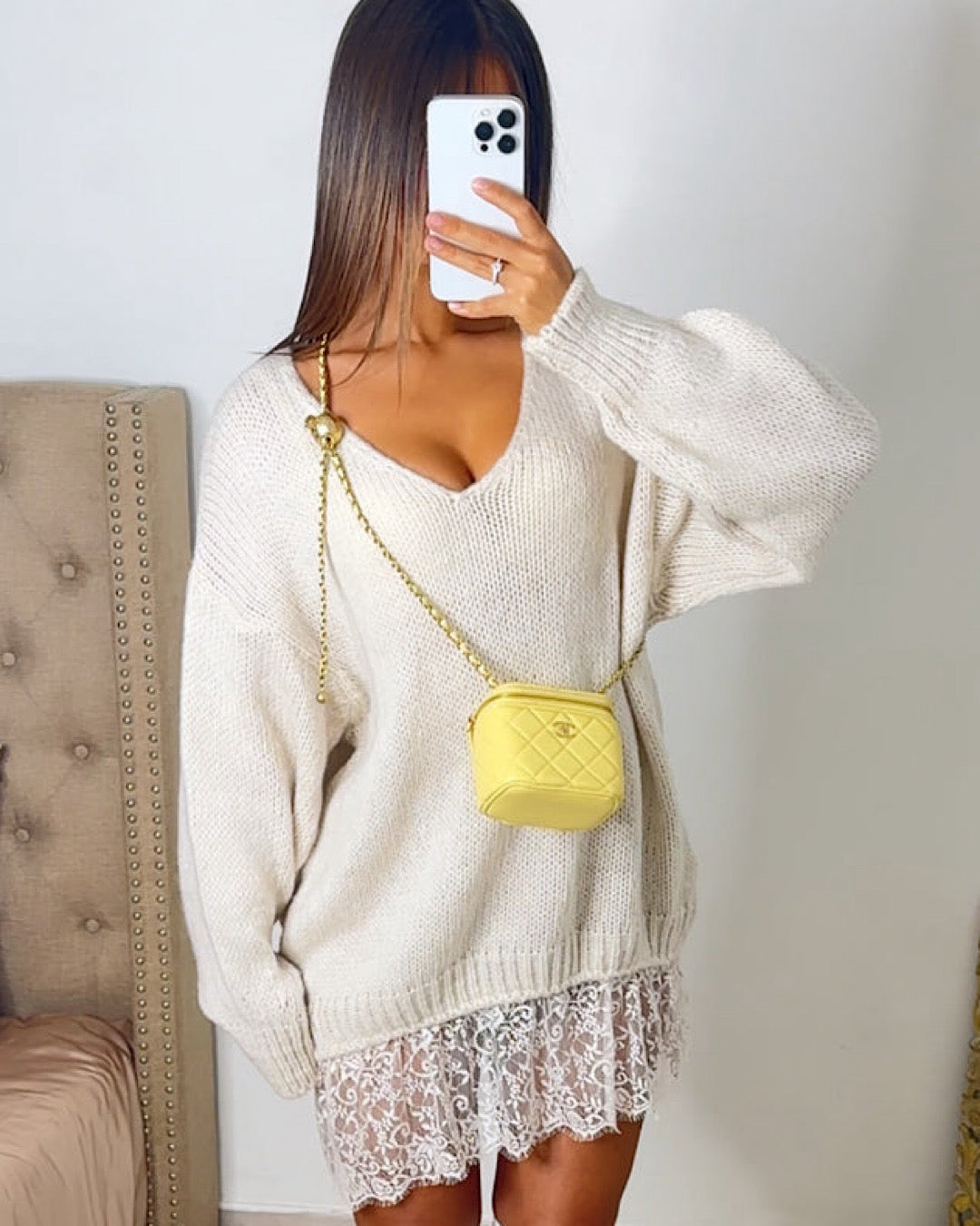 Cream Oversized Lace Knit Dress