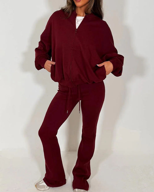 Burgundy Bomber Jacket and Joggers Suit