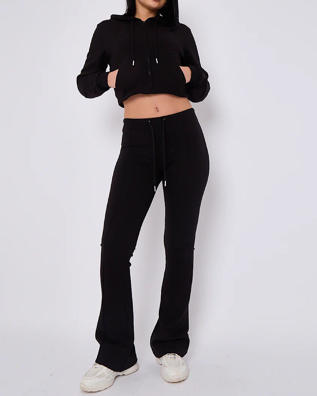 Black Hooded Flare Loungewear Set