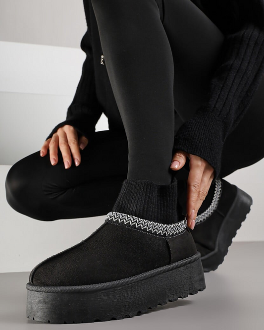 Black Faux Suede Boots with Ribbed Ankle