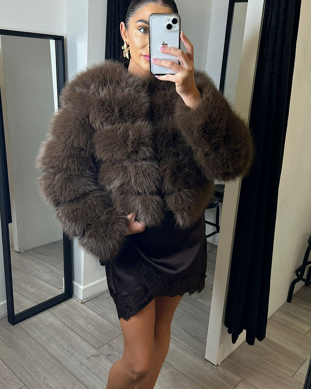 Brown Faux Fur Bubble Jacket