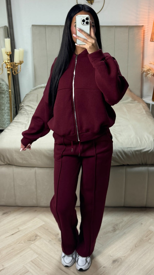 Burgundy Bomber Jacket and Joggers Suit
