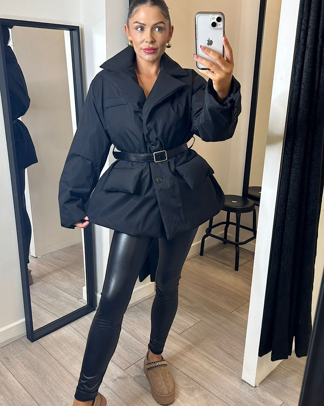 Black Belted Puffer Coat