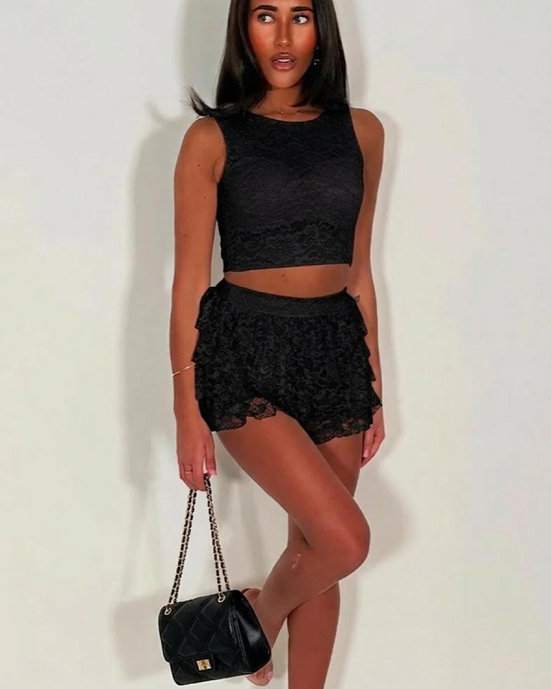 Black Lace Top and Skort Set