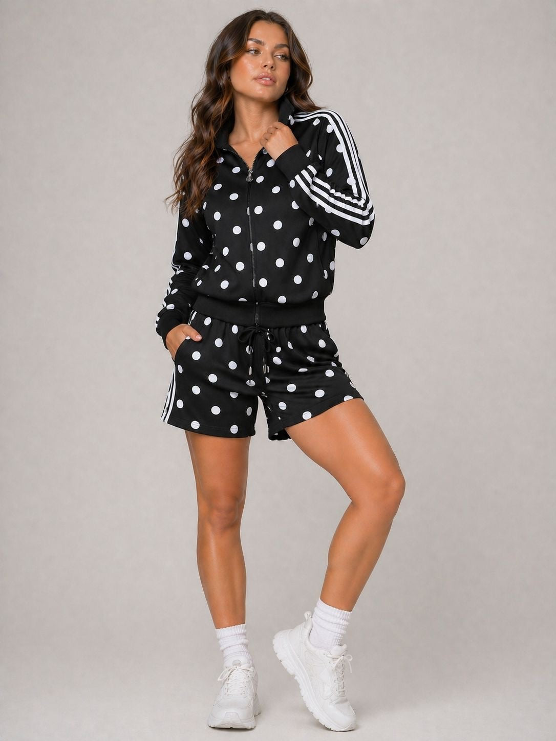 Black Polka Zip Jacket & Shorts