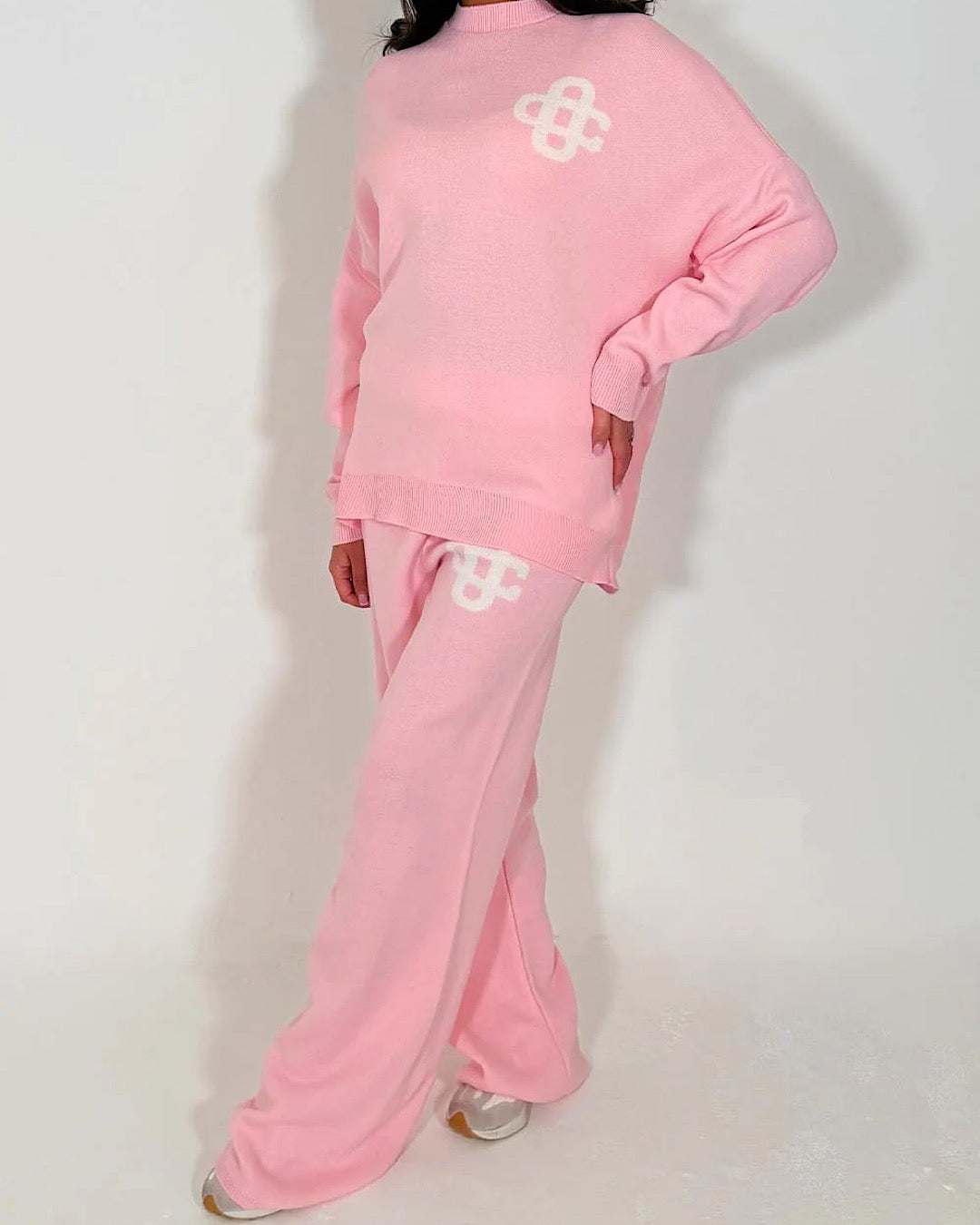 Pink Contrast Motif Knit Suit