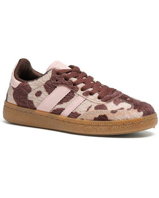 Pink Brown Cow Print Trainers