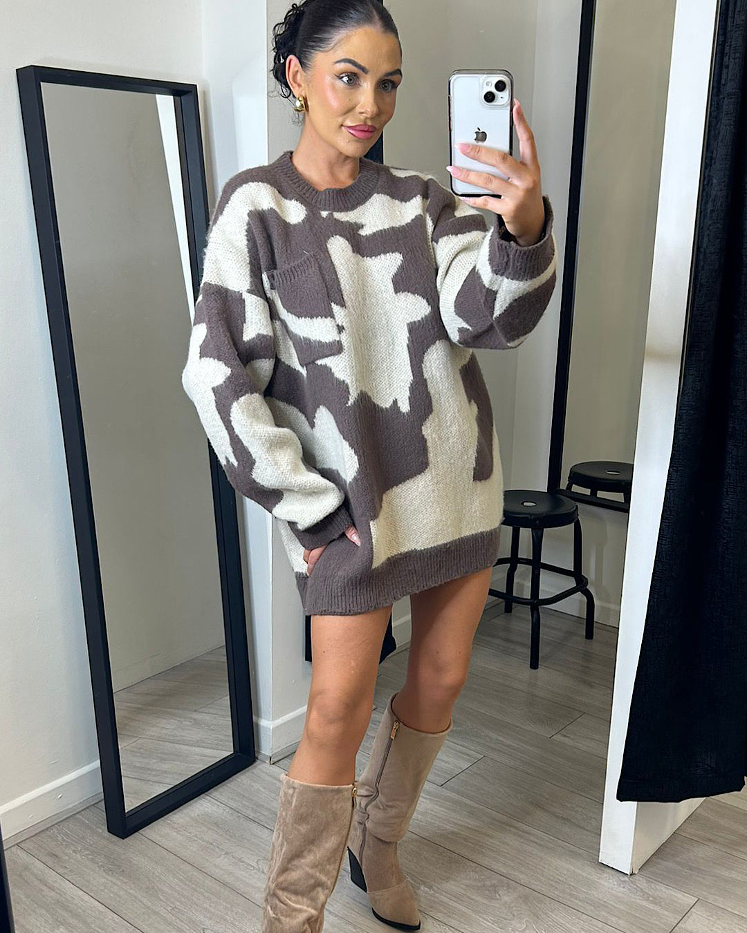 Brown & Cream Chunky Knit Dress