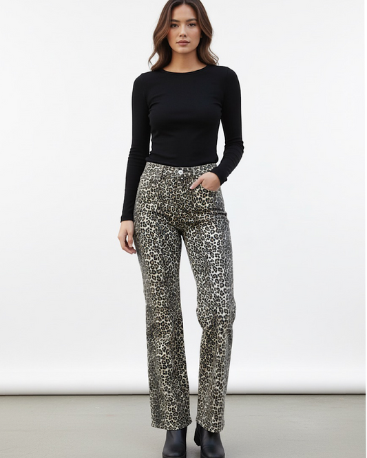 Straight Leg Leopard Jeans