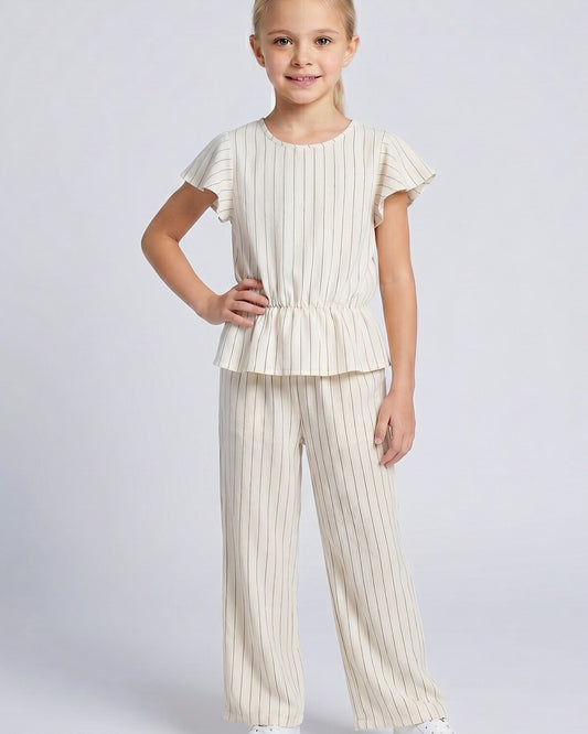 Kids Frill Shoulder Beige Co Ord Suit