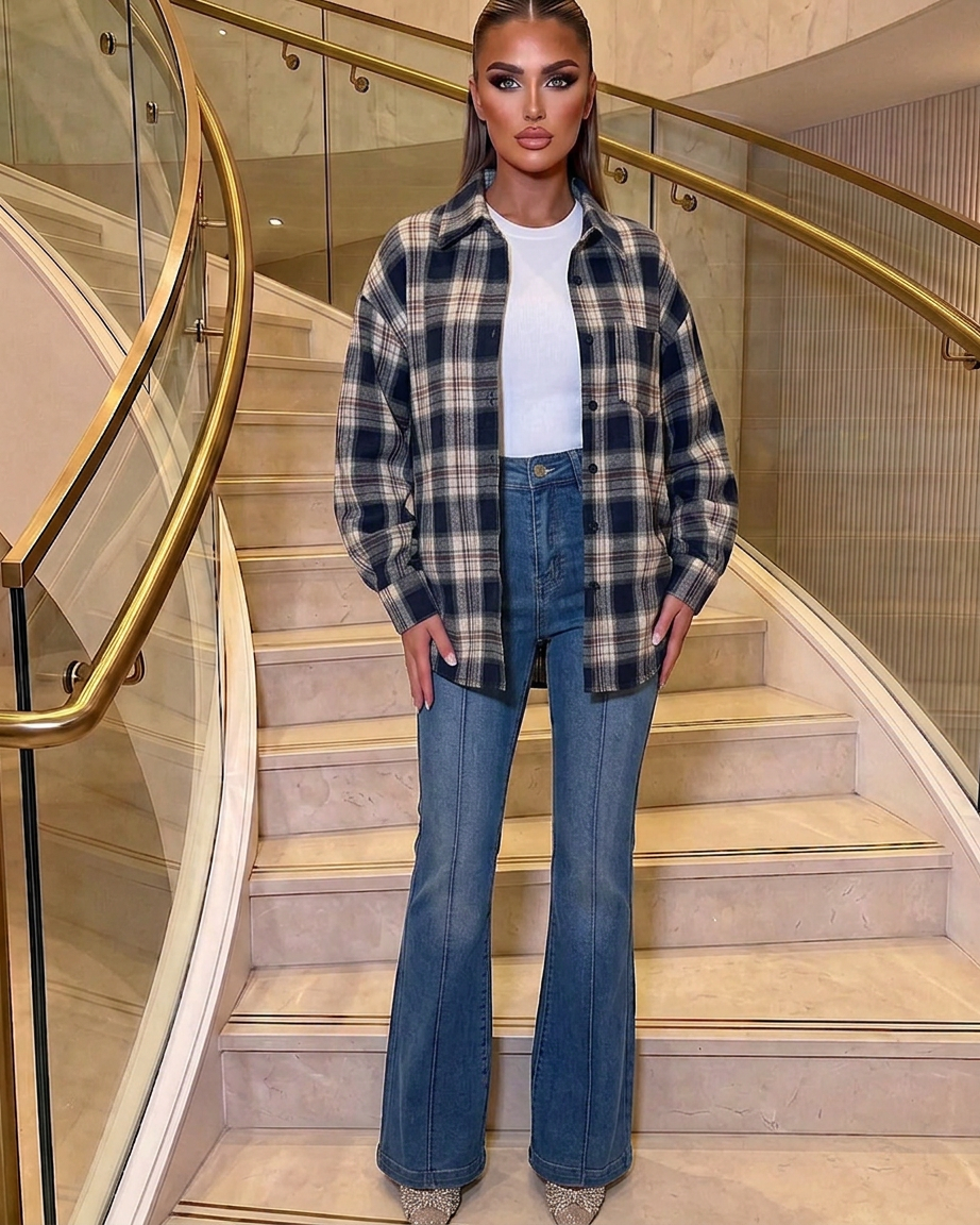Navy Oversized Check Shirt