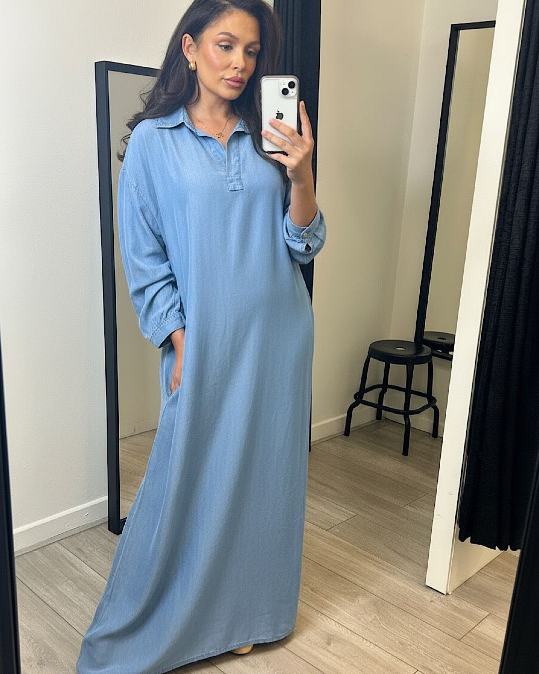 Collared Denim Oversized Maxi Dress