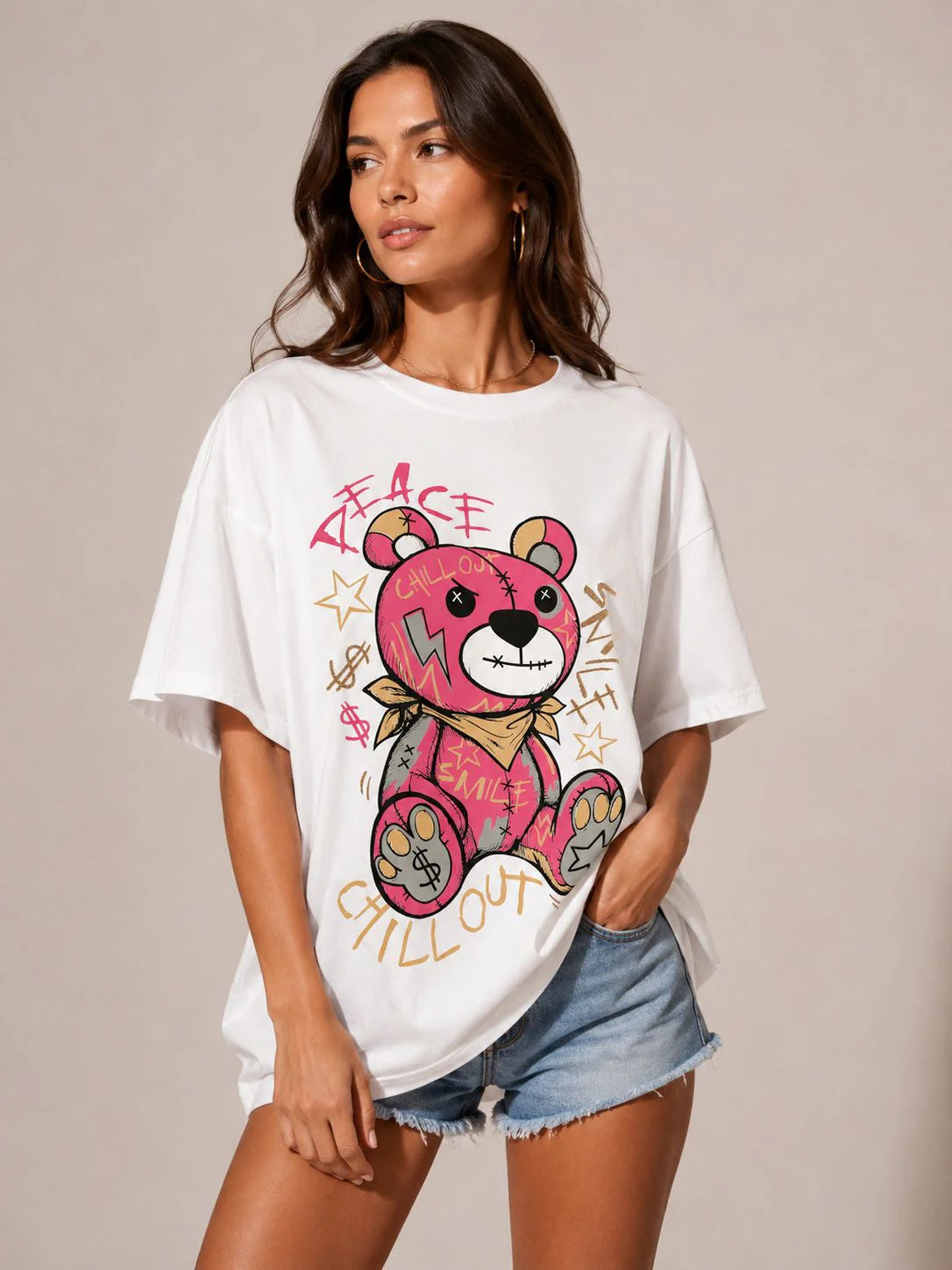 Neon White Bear Print Tee