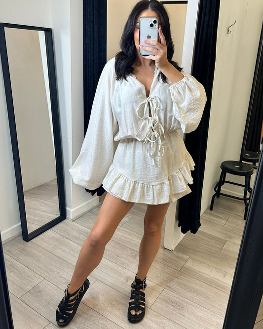 Beige Lace Front Playsuit