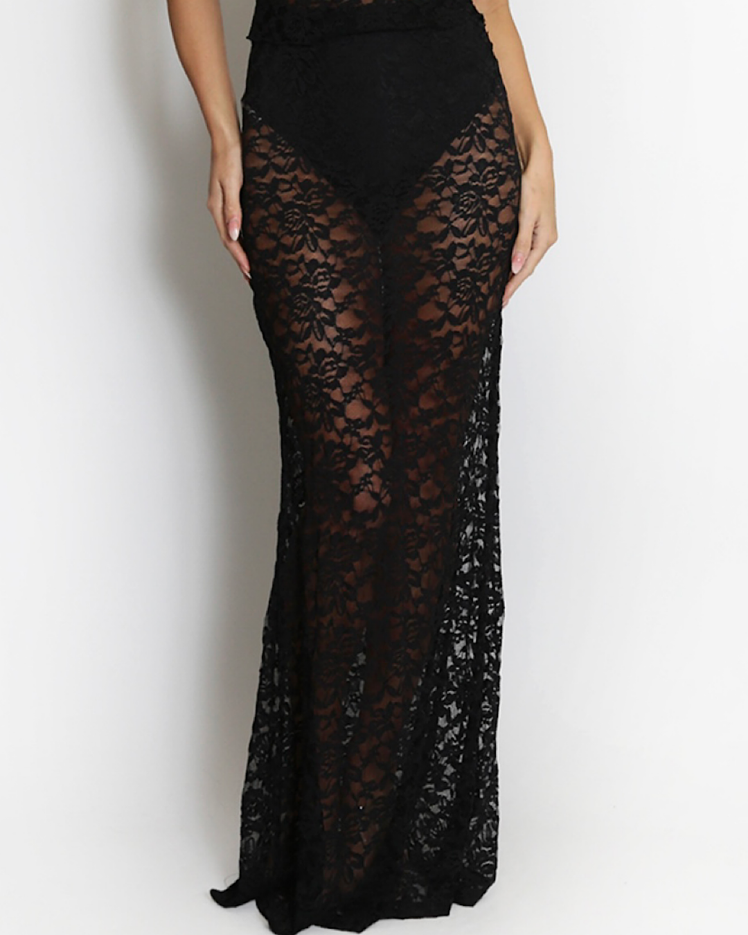 Black Maxi Length Lace Skirt