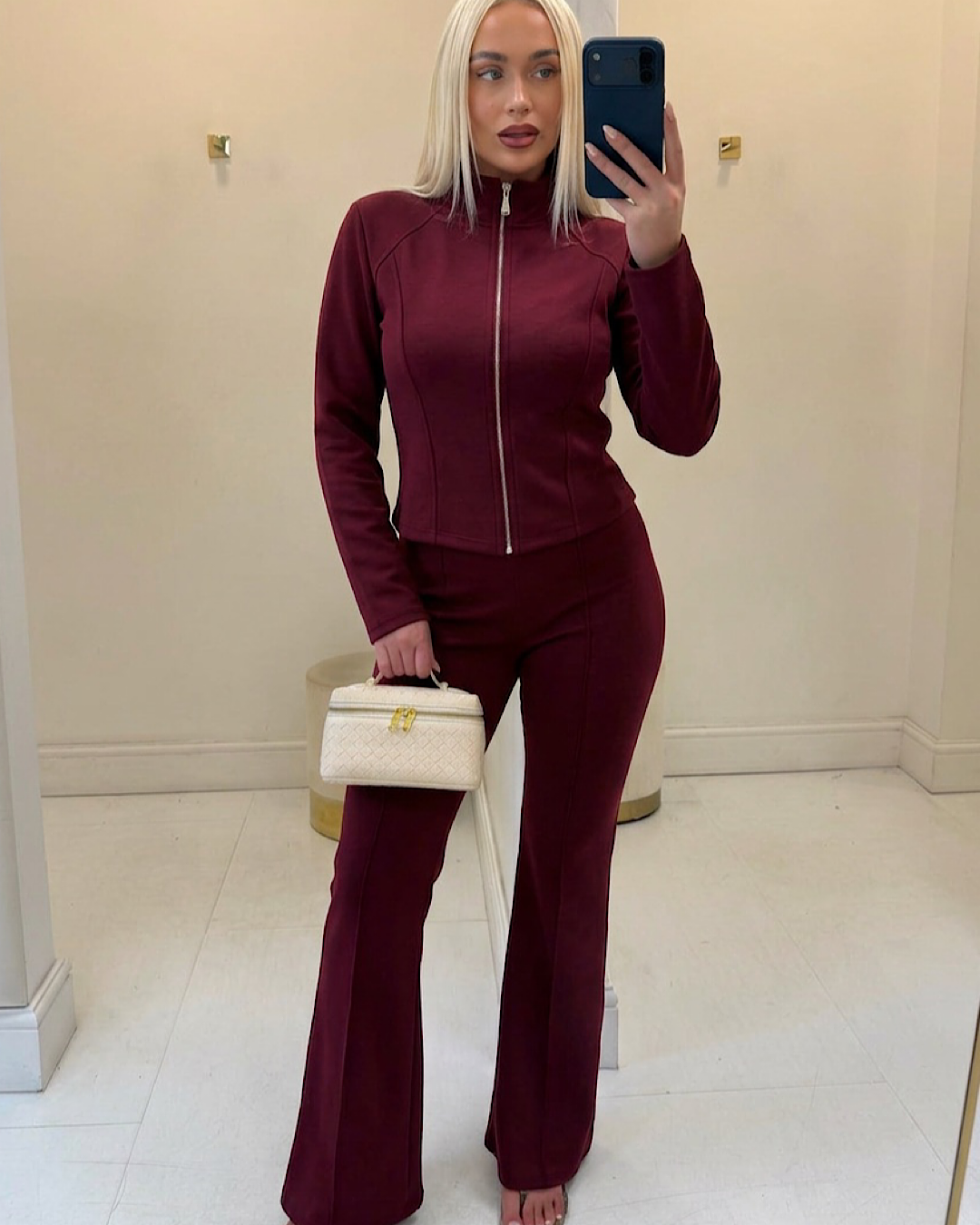Wine Panelled Zip Jacket & Trousers Set