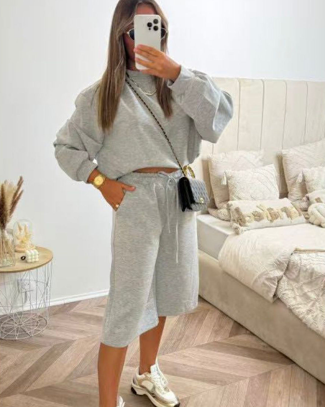 Grey Sweat and Long Shorts Set