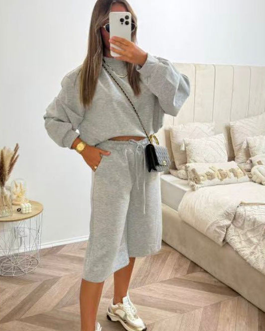 Grey Sweat and Long Shorts Set