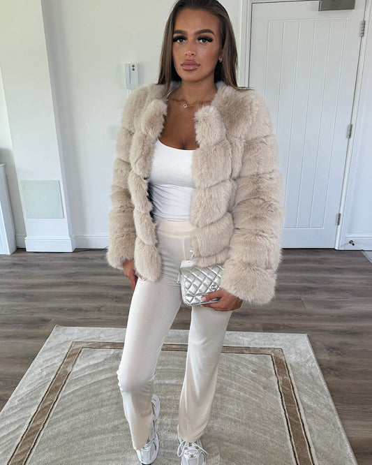 Beige Faux Fur Bubble Jacket