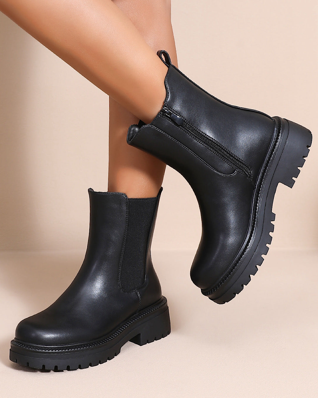 Black Faux Leather Chelsea Boots